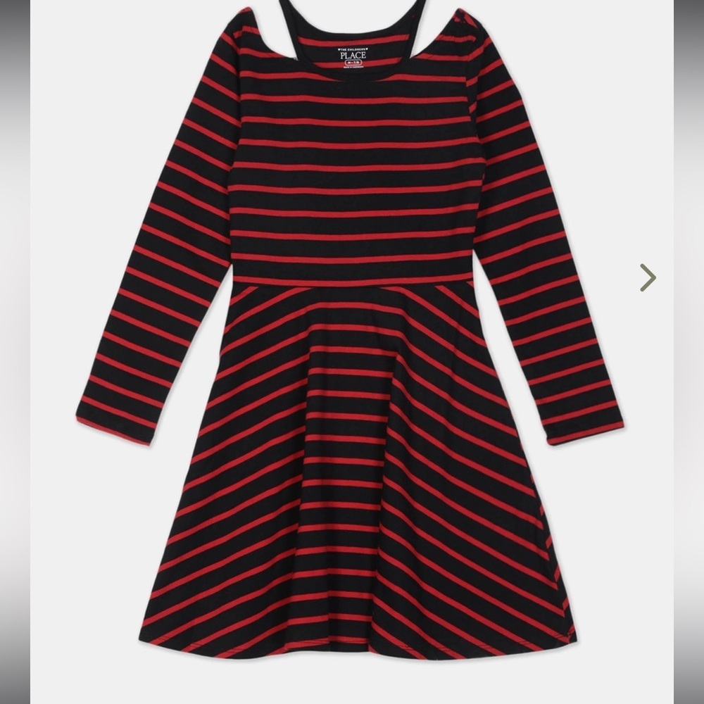 Children's Place Girls black Red Stripe Long Sleeve Skater‎ Dress Size 5-6 small